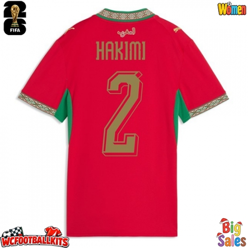 Morocco Achraf Hakimi #2 Replica Home Stadium Shirt for Women World Cup 2026 Short Sleeve
